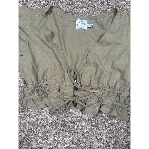 princess polly jamison reid crop top khaki green tie front plunge neck ruffle 8 - Picture 10 of 10